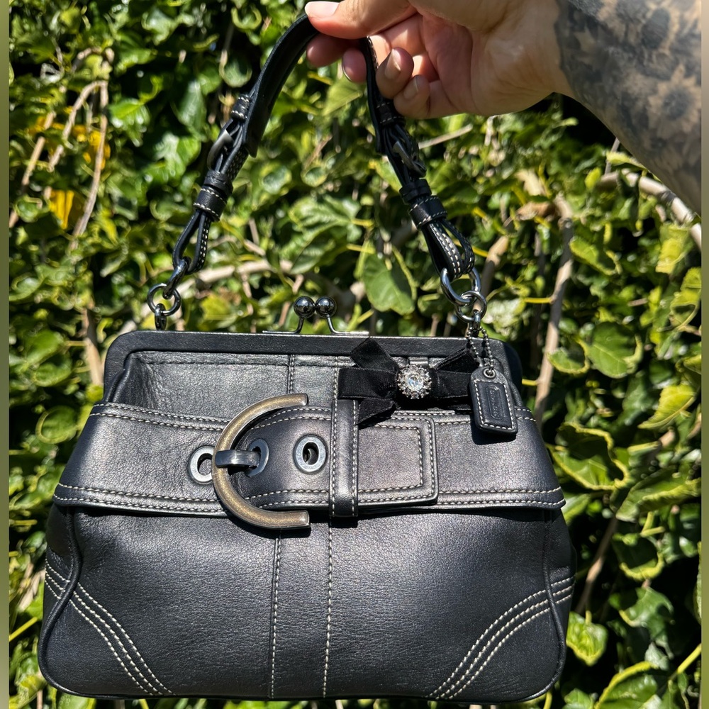 Vintage Coach Frame Leather Satchel handbag In Black